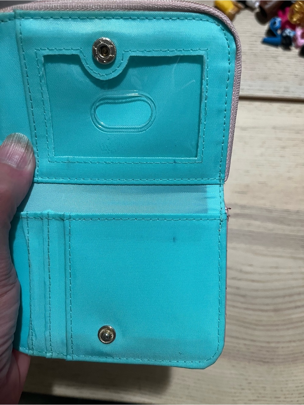 POLLY POCKET Pink Aqua BI-FOLD ZIPPERED WALLET Card Case Coin Purse Charm - Picture 7 of 9